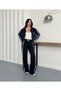 Women's Bottom Top Set Striped Detail Crop Jacket and Striped Wide Leg Pants Vintage Two-Piece Set - 4