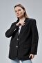 Women's Oversize Straight Cut Lined Woven Blazer Jacket - 6