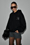 Asterelle Women's Cotton Fleece Lined O Oversized K Hooded Black Sweatshirt with Back Patch Detail - 5