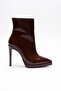 Women's Pointed Toe Thin Heeled Boots Accosie Brown Patent Leather
