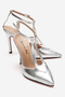 Women's Silver Pointed Toe T-Strap Design Heeled Shoes - Stiletto Stilo