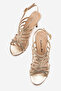 Women's Gold Crinkled Open Cage-Toe Design Thin Heeled Piped Shoes Elo - 5
