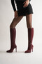 Women's Below-The-Knee Short Platform Heeled Boots Amazen Burgundy Skin - 6