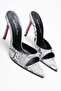 Women's Pointed Toe Thin Heeled Slippers Sona Black White Snake - 4
