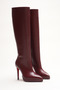 Women's Below-The-Knee Short Platform Heeled Boots Amazen Burgundy Skin - 2