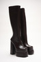 Women's Double Platform Thick Heel Boots Penny Brown Skin - 2