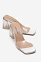 Women's Silver Wrinkled Transparent Heeled Special Design Slippers with Transparent Cover Brillant