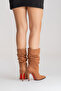 Ruched Women’s Boots Tan Suede Pointed Toe Slim Heeled Gusseted Stylish Boots Stane - 8