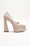 Double Platform Thick High Heeled Pointed Toe Women's Shoes Beige Suede Rigel