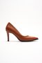 Women's Tan Skin Pointed Toe Design Sole Thin Short Heeled Shoes Gronia - 2