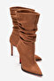 Ruched Women’s Boots Tan Suede Pointed Toe Slim Heeled Gusseted Stylish Boots Stane