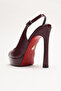 Women's Pointed Toe Open-Toe Thin Heeled Platform Shoes Caselin Burgundy Patent Leather - 4
