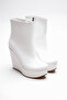 Women's Zippered Wedge Heeled Boots Dainas White Skin - 2