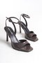 Lara Women's Blunt Toe Heeled Strappy Daily Sandals Brown Patent Leather
