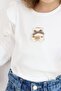 Girl's Long Sleeve T-Shirt with Happy Bear Accessory and Ruffled Shoulders, Ages 2-6, White - 3