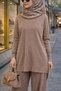 Women's Brown Fishnecklace Collar Comfortable Fit Double Set Knitwear - Casual Stylish - 7
