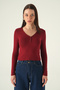 Burgundy V-Neck Buttoned Badi 8299A - 2