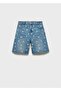Denim Bermuda Shorts with Floral Embroidery - 3