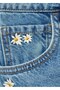 Denim Bermuda Shorts with Floral Embroidery - 7
