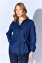 Navy Blue Brooch Detailed Cotton Blend Oxford Shirt |   Mkw167422-01
