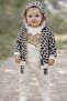 Leopard Patterned Hooded Zippered Cardigan 3-Piece Baby Girl Set - 3