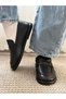 Mera Black Speckled Genuine Leather Flat Sole Women's Ballerinas