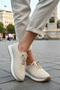 Women's Beige Daily Orthopedic Sole Padded Heel Comfortable Faux Leather Breathable Sneaker - 3