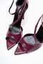 Women's Cross-Strapped Thin Heeled Shoes Yelar Burgundy Patent Leather - 3