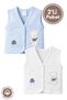 Baby Boy Mushroom Teddy Bear Embroidered Organic Cotton 3-6-9 Months 2-Piece Combed Cotton Baby Vest - Blue