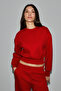 Karalis women's cotton crew neck crop red sweatshirt - 3