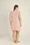 Women's Viscose Combed Cotton Fabric Plus Size Lace Detailed Nightgown / Powder - - B 10708 - 7
