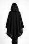 Women's Black Hooded Textured Poncho - 3
