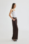 Chain Belted Wide Leg Satin Trousers Brown - 5