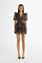 Leopard Print Balloon Sleeve Mini Dress Brown - 3