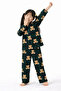 Green Patterned Long Sleeve Button Front Shirt Collar Girls Pajama Set - 4