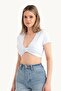 Deep V Neck Tie Front Short Sleeve Crop Top - 3