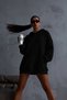 Unisex Oversize Soft Textured Basic Black Hooded Sweatshirt Hoodie with Fleece Inside - 4