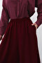 Elastic Waist Wide Cut Flared Double Crepe Trouser Skirt - Burgundy - 4