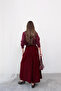Elastic Waist Wide Cut Flared Double Crepe Trouser Skirt - Burgundy - 5