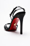 Women's Open Cage Toe Design Thin Heeled Shoes Prona Black Patent Leather - 2