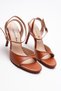 Women's Thin Band Back Helmet Heeled Shoes Livora Tan Skin - 4