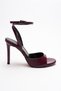 Women's Thin Strap Back Helmet Heeled Shoes Livora Burgundy Patent Leather