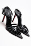 Women's Open Cage Toe Design Thin Heeled Shoes Prona Black Patent Leather - 4