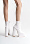 Women's Zippered High Platform Boots Ecosi White Patent Leather - 4