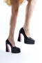 Black Leather Double Platform Special Design High Heeled Women's Shoes Rigel - 4