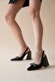Black Satin Buckle Design Heeled Shoes Hriya - 3