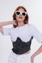 DAME Women's Denim Corset Detail Jersey T-shirt