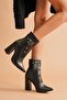 Black Leather Women's Heeled Boots & Booties Cristina - 3