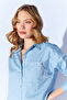 Oversized Single Pocket Gabardine Shirt with Blue Brooch Detail |   Mkw168174-01 - 3