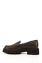 Women's Brown Antique Thick Heeled Genuine Leather Loafer Shoes - 5